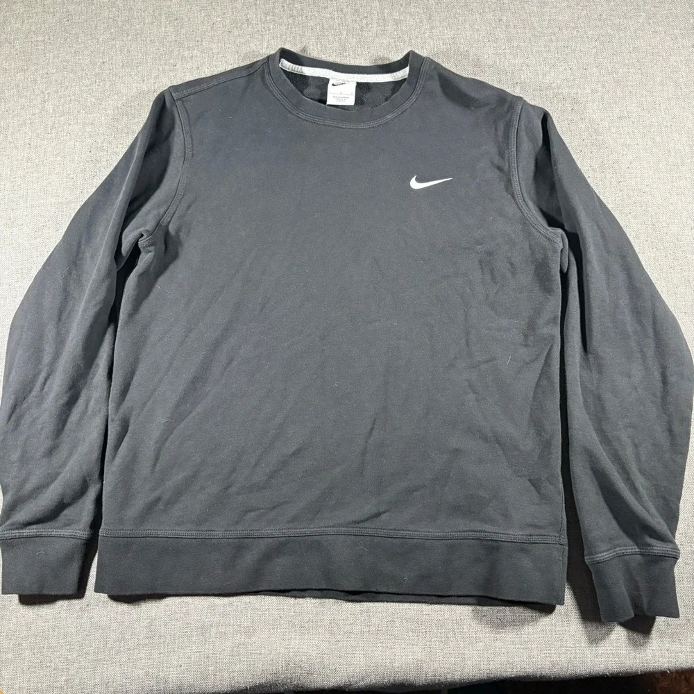 Nike Sweatshirt Mens Large Black Crewneck Swoosh Logo Fleece‎ Pullover